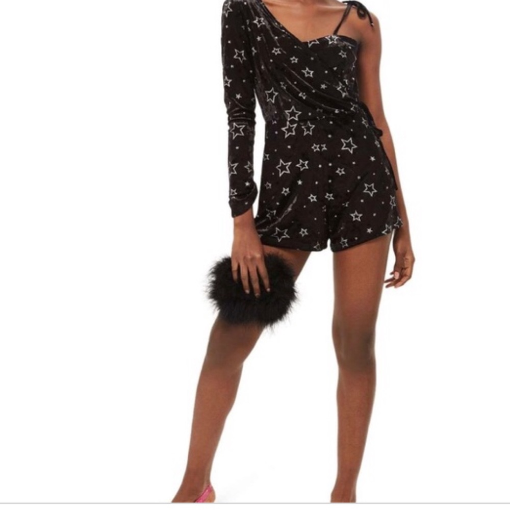 TOPSHOP women’s foil star black velvet romper NWT